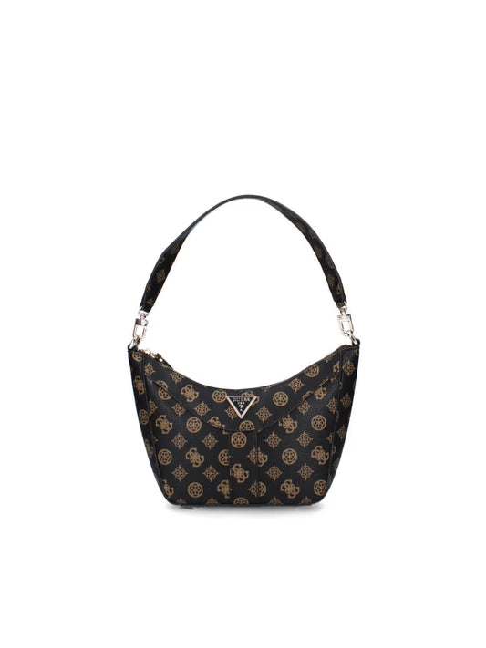 Guess borsa marrone donna a spalla in ecopelle logo all over