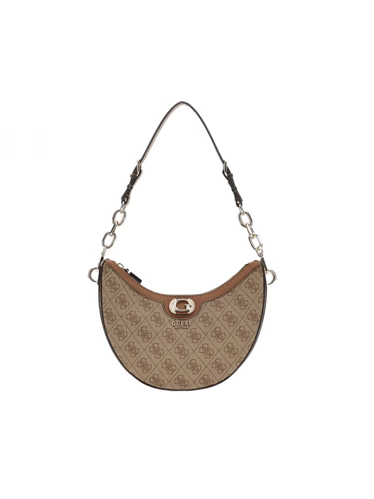Guess borsa marrone donna a spalla in ecopelle logo all over