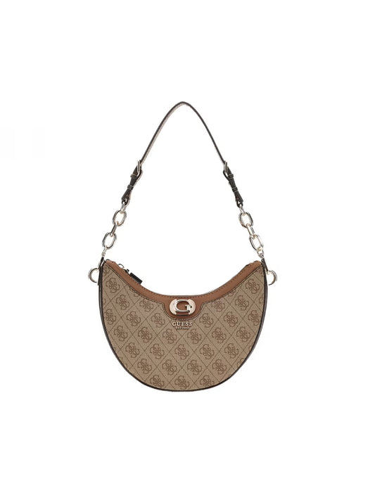 Guess borsa marrone donna a spalla in ecopelle logo all over