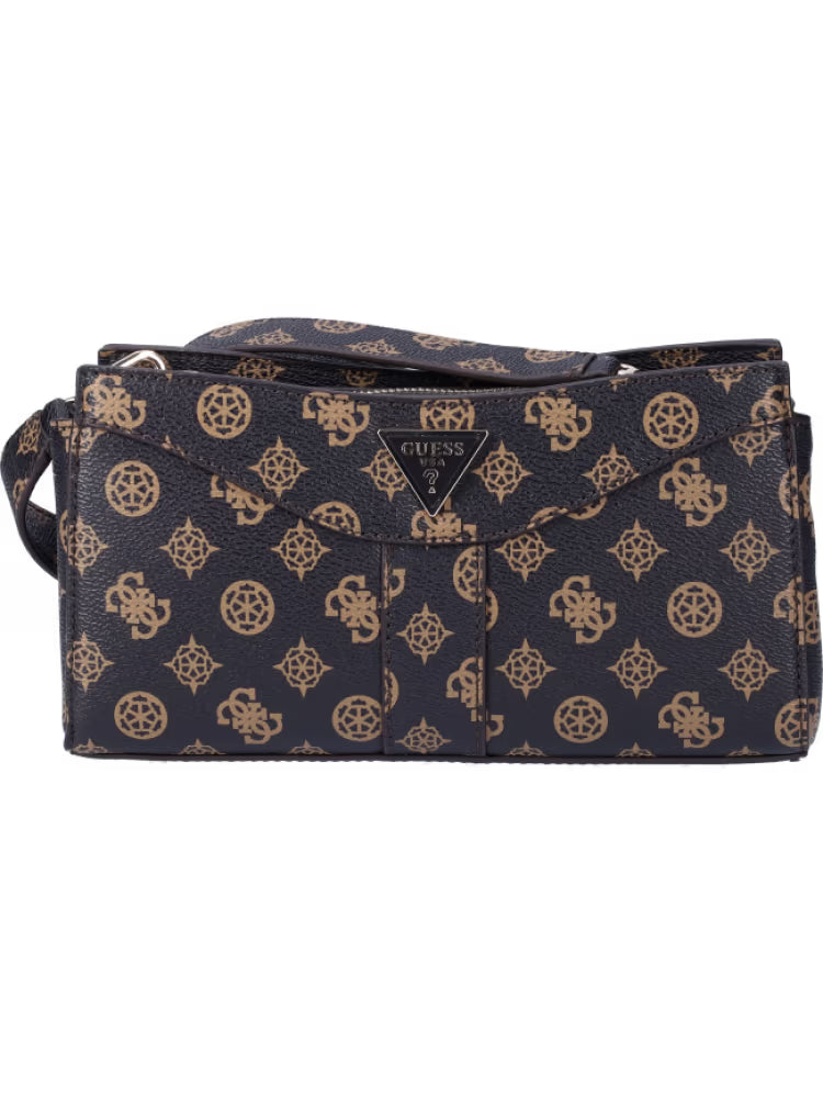 Guess borsa marrone donna con tracolla logo all over chiusura zip