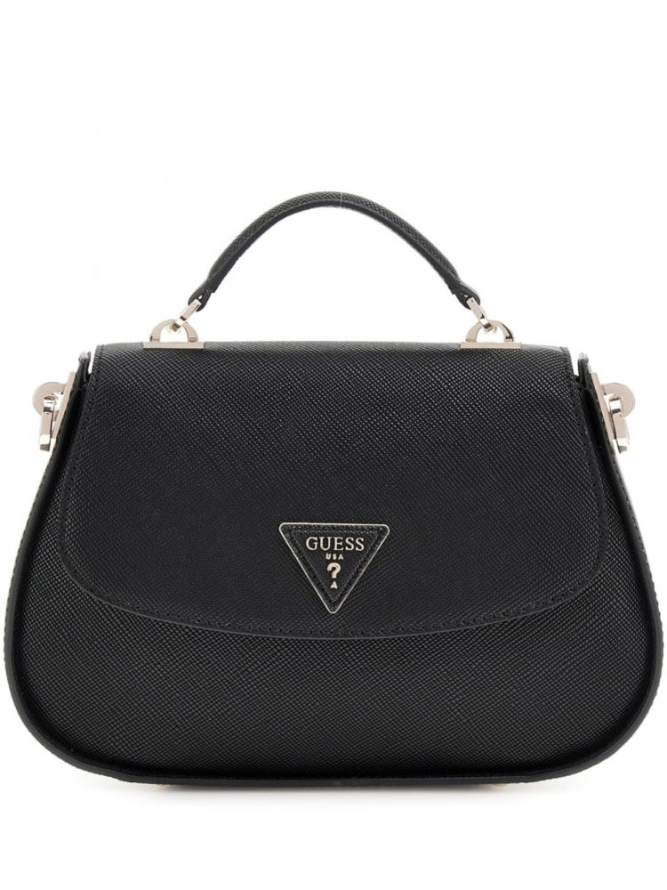 Guess borsa nera donna a mano con tracolla in ecopelle saffiano logo sul davanti