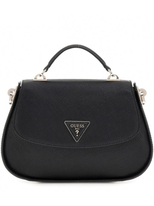 Guess borsa nera donna a mano con tracolla in ecopelle saffiano logo sul davanti