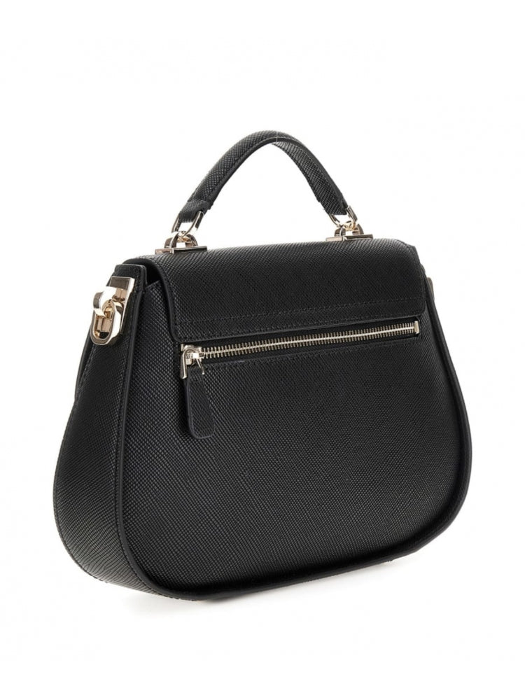 Guess borsa nera donna a mano con tracolla in ecopelle saffiano logo sul davanti dettaglio logo
