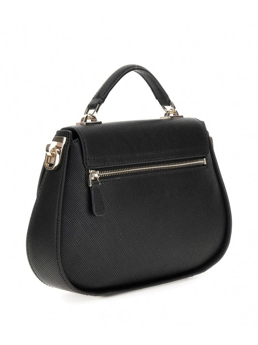 Guess borsa nera donna a mano con tracolla in ecopelle saffiano logo sul davanti