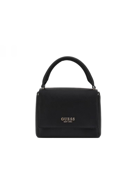Guess borsa nera donna a mano in ecopelle mini logo in metallo oro