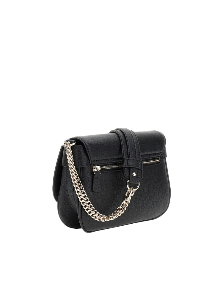 Guess borsa nera donna con tracolla chiusura patta log in metallo