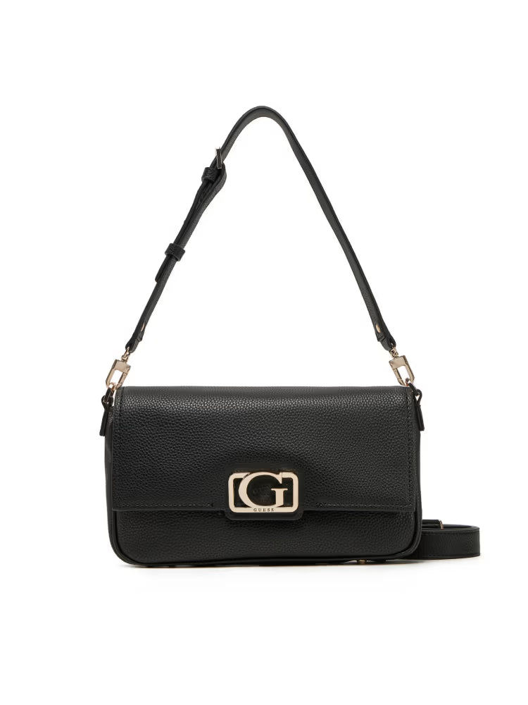 Guess borsa nera donna in ecopelle con tracolla logo in metallo oro