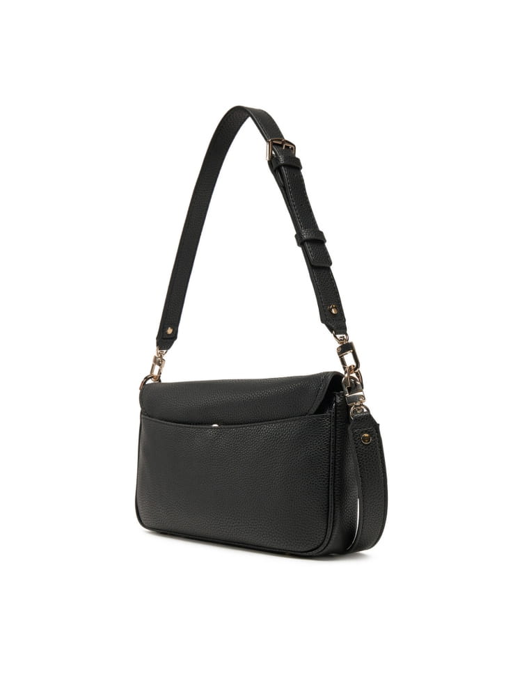Guess borsa nera donna in ecopelle con tracolla logo in metallo oro