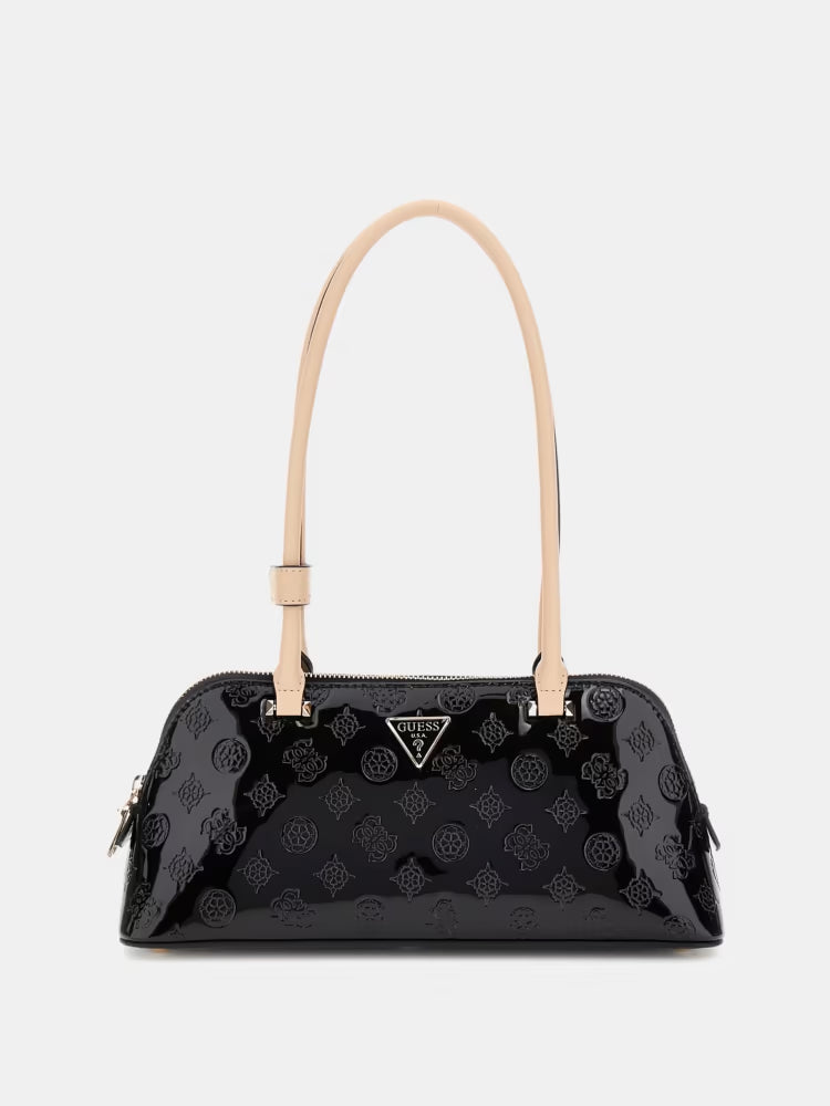 Guess borsa nera donna lucida a spalla logo all over