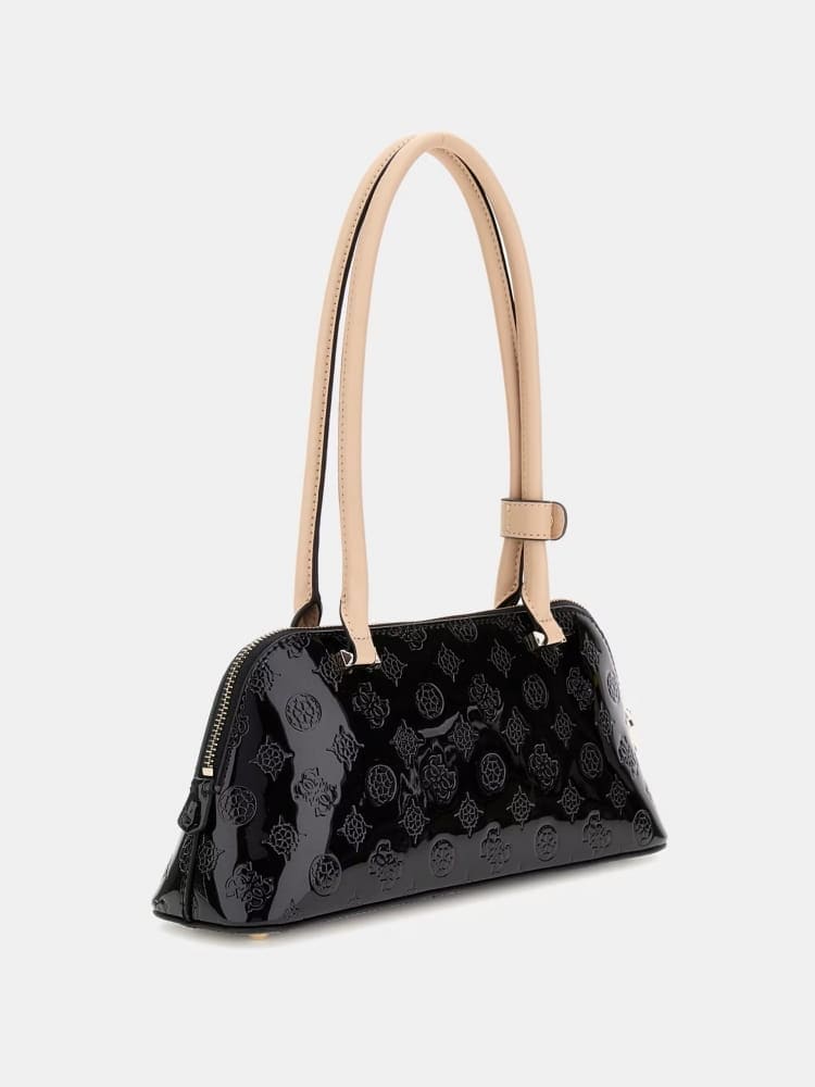 Guess borsa nera donna lucida a spalla logo all over dettaglio logo
