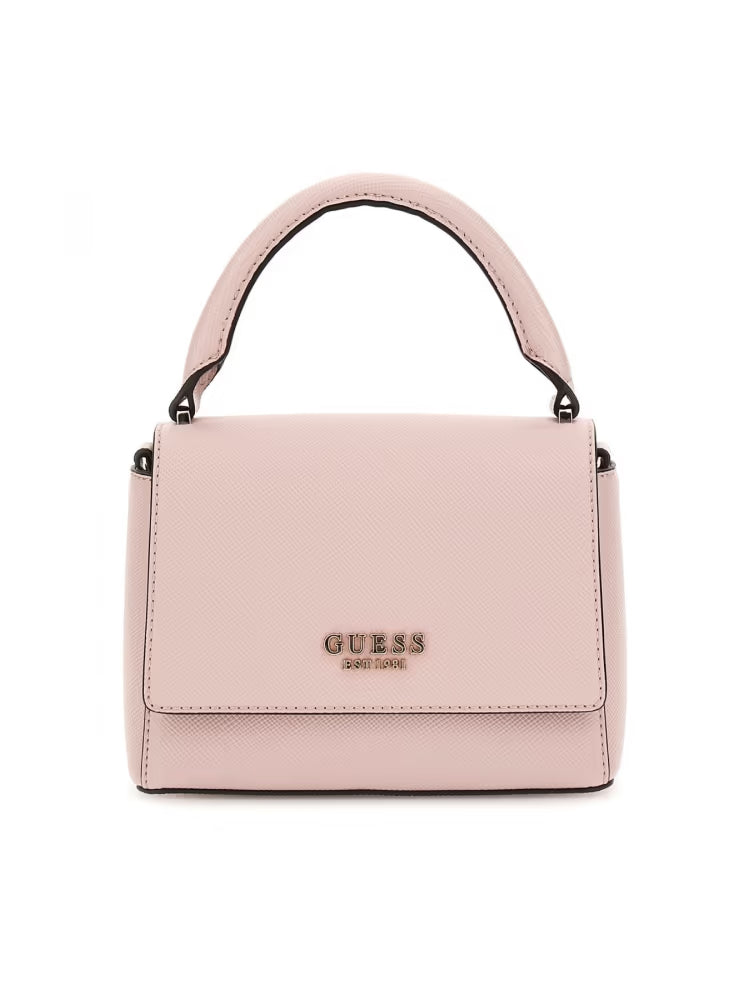 Guess borsa rosa donna in ecopelle a mano con tracolla mini logo in metallo oro dettaglio logo