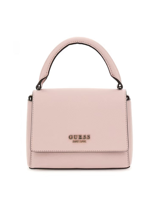 Guess borsa rosa donna in ecopelle a mano con tracolla mini logo in metallo oro