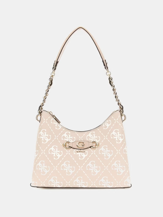 Guess borsa rosa cipria donna a spalla in ecopelle saffiano logo all over