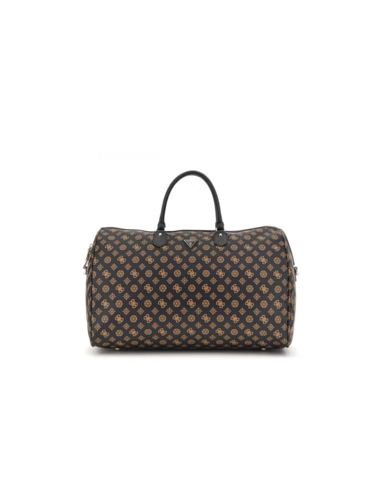 Guess borsone marrone donna da viaggio con logo all over in ecopelle