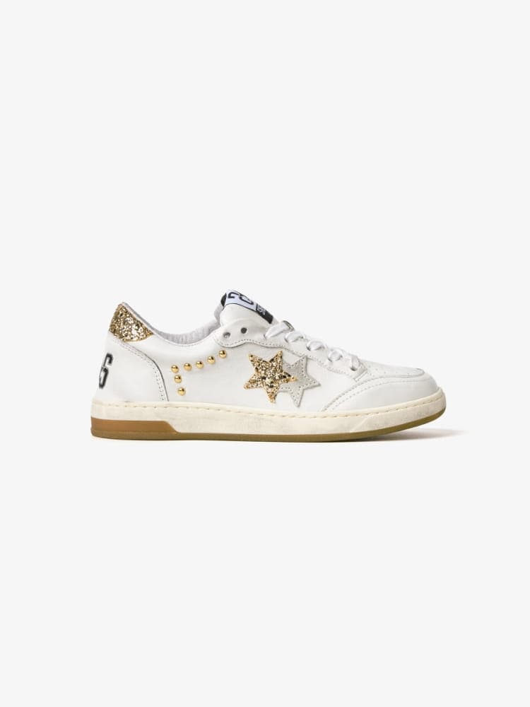 2star sneakers donna week star in pelle bianco e oro con borchie
