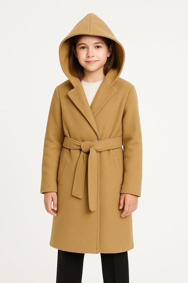 Kocca cappotto cammello bambina e ragazza con cappuccio elegante - CAMMELLO | CammarataMode