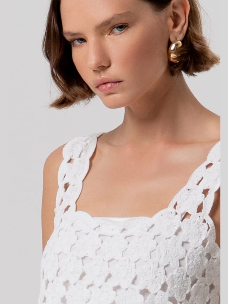 Fracomina top cropped in pizzo bianco