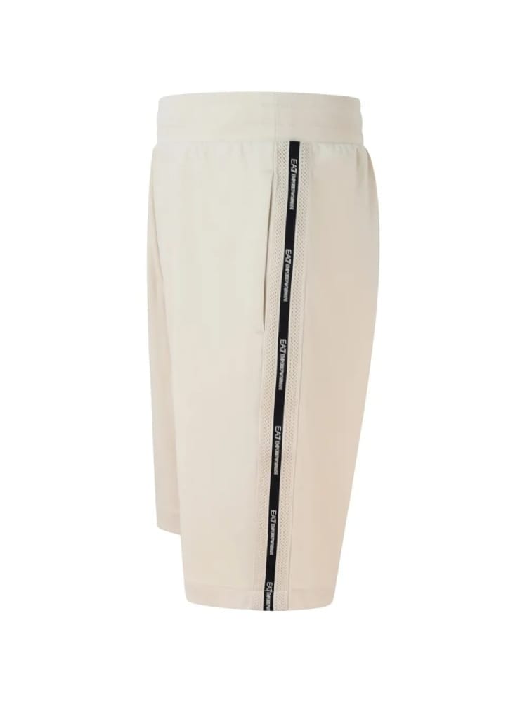 Emporio Armani bermuda logo series in interlok di misto cotone beige chiaro con logo