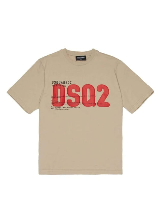 Dsquared t-shirt kids/junior in cotone beige con logo stampato loose fit Bambino