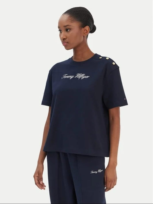 Tommy Hilfiger tshirt blu navy donna logo sul davanti