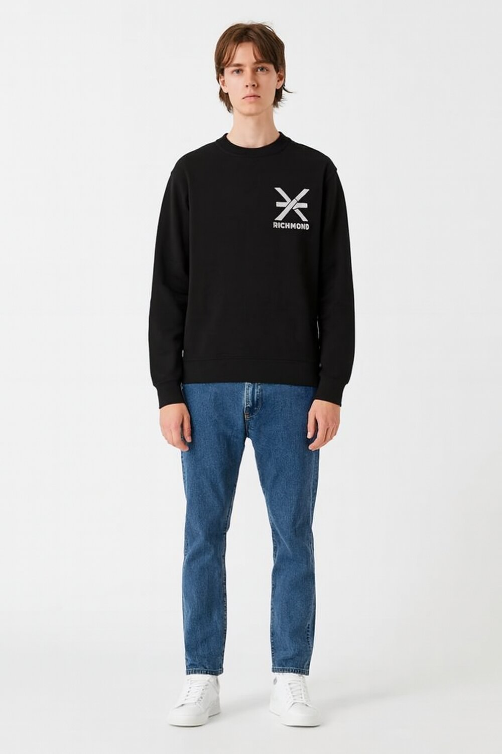 John Richmond maglione uomo nero lana logo a contrasto