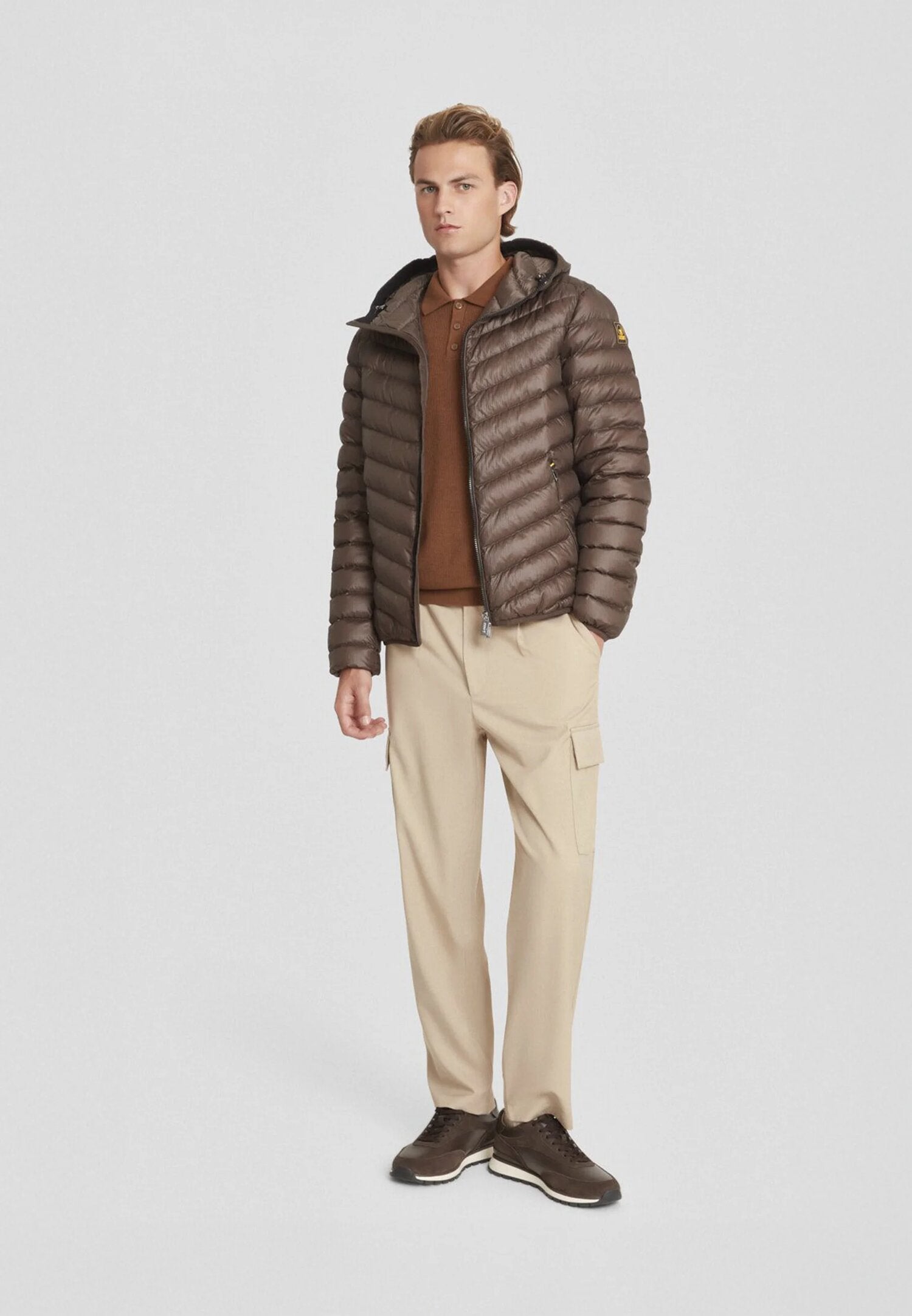 Ciesse Piumini Giubbotto Marrone Uomo In Nylon Con Cappuccio Invernale AI25