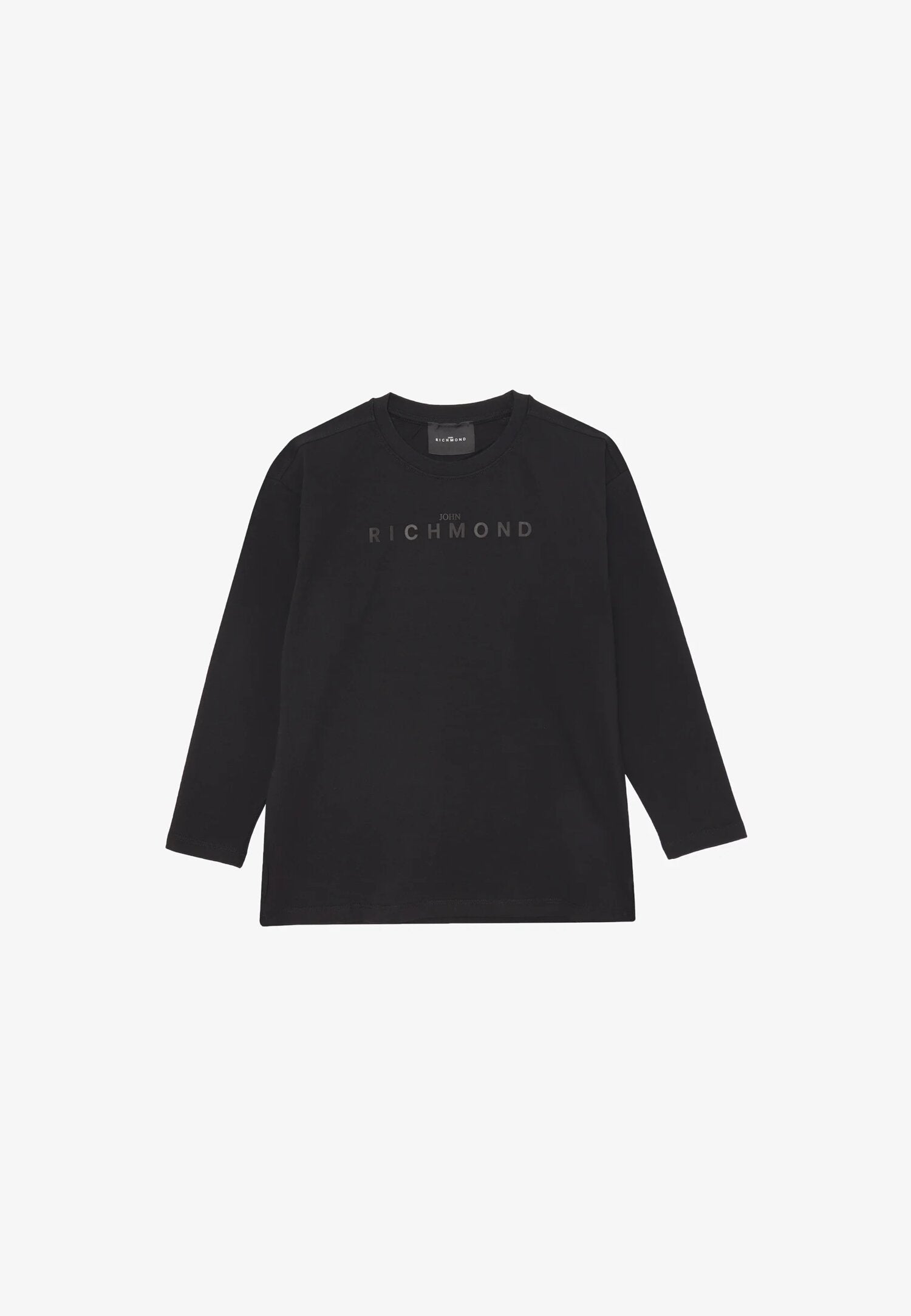 John Richmond T Shirt Nero Bambino Basica In Jersey Maniche Lunghe Scuola AI25