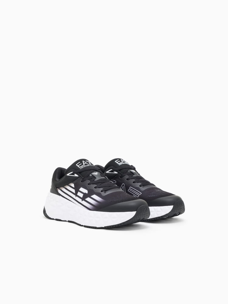 Emporio Armani sneakers uomo running in tessuto nero con maxi logo Uomo
