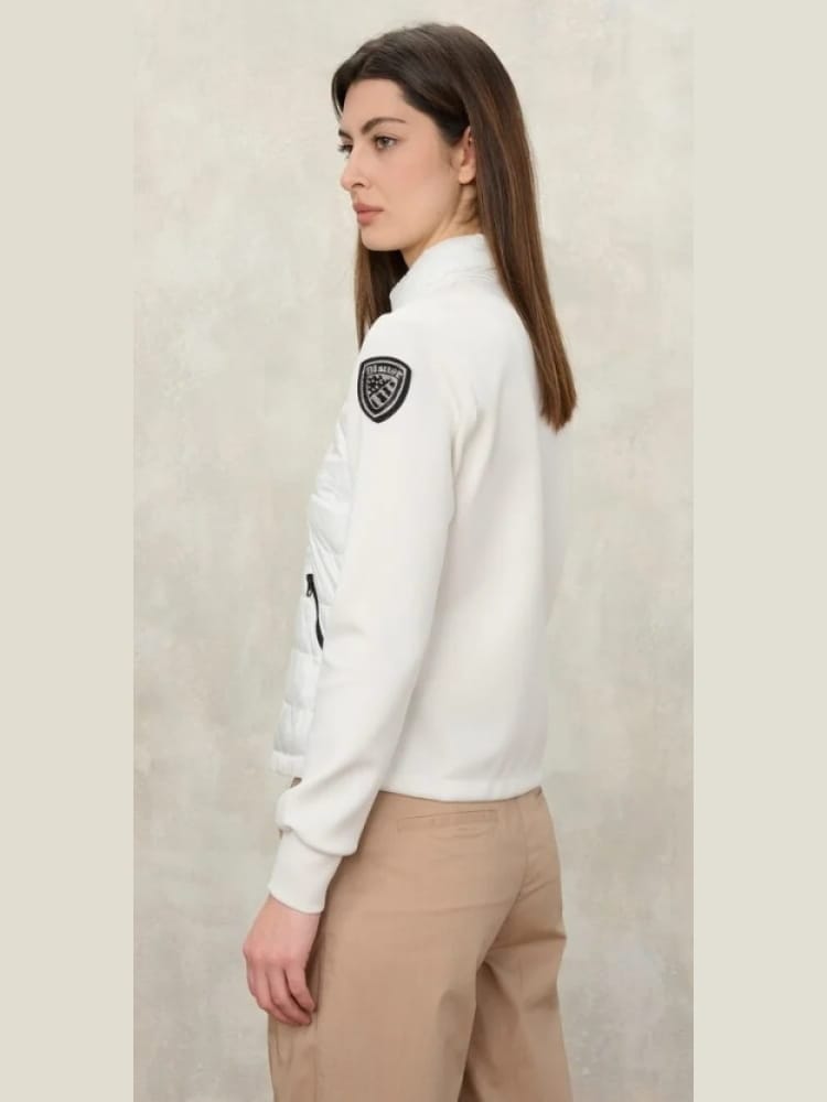 Blauer giubbotto donna haskel bianco con maniche scuba e patch logata con strass Donna