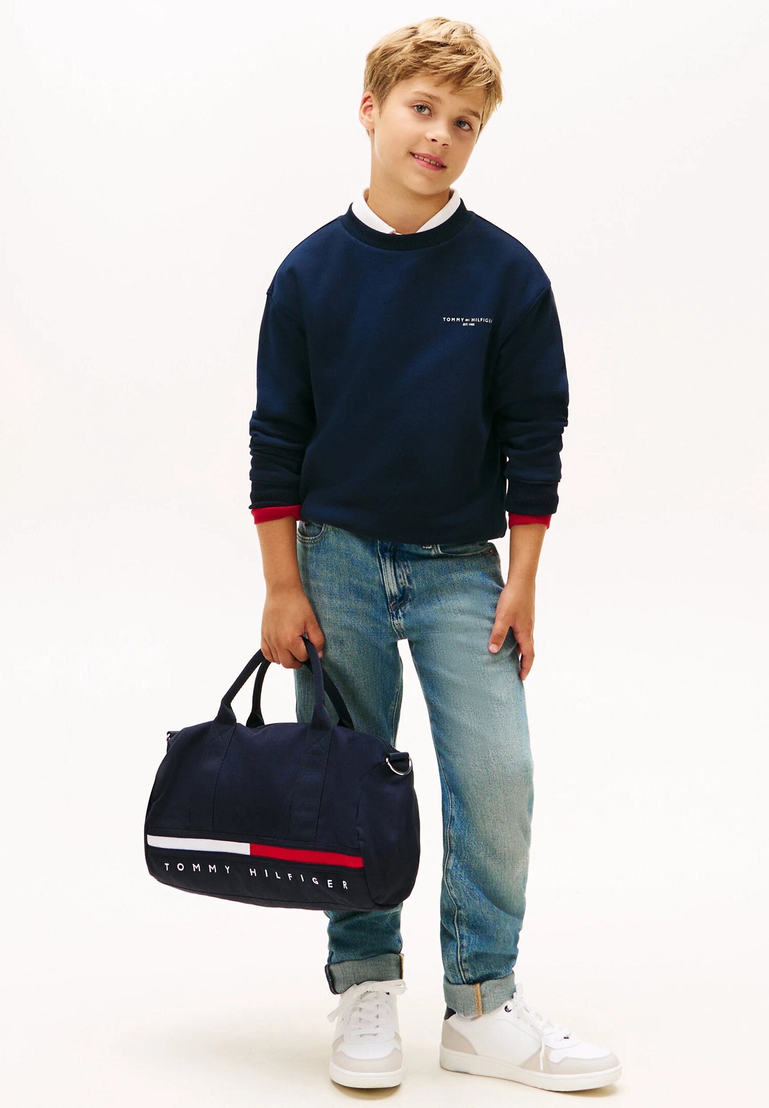 Tommy Hilfiger Felpa Blu Bambino In Cotone Girocollo Sportivo AI25