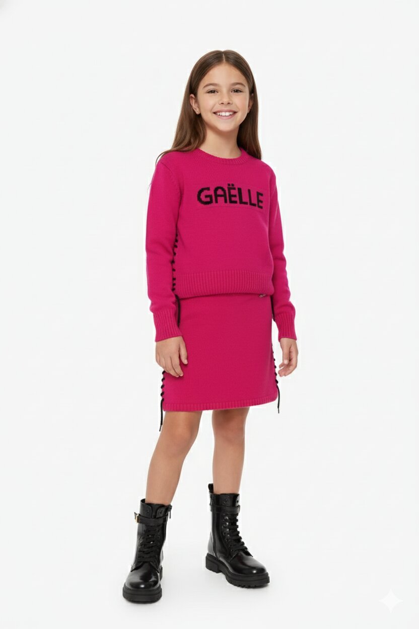 Gaelle Paris Completo Fuxia Bambina In Lana Girocollo Elegante AI25