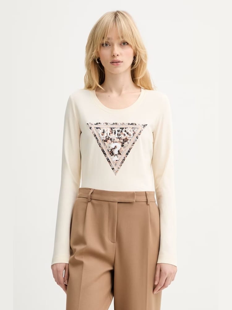 Guess tshirt crema donna logo animalier