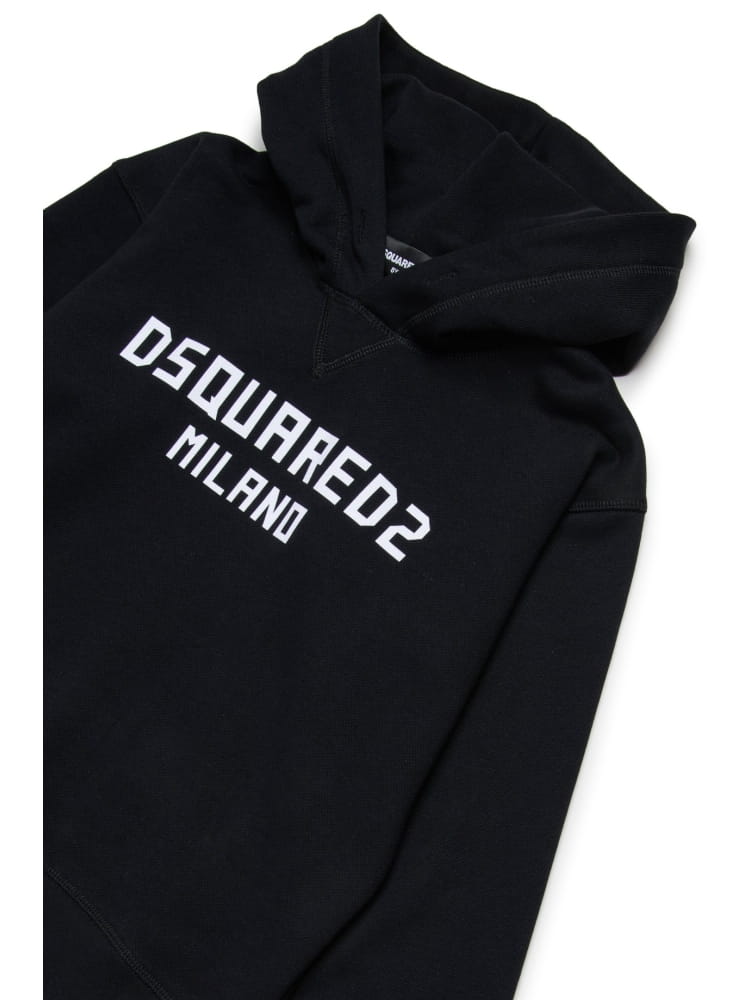 Dsquared felpa con cappuccio kids/junior slouch fit in cotone nero con stampa frontale Bambino