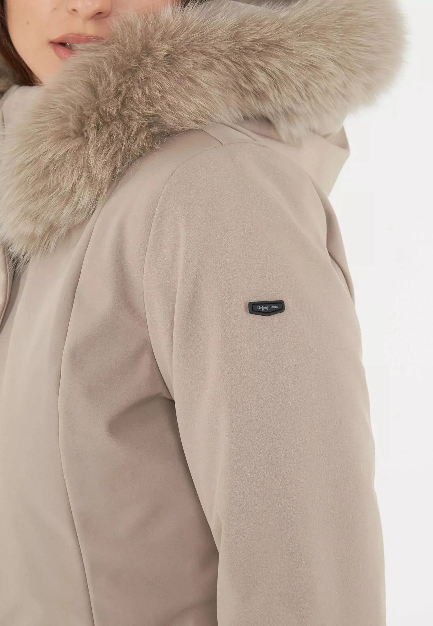 Refrigiwear Giaccone Donna Tortora In Tessuto Con Pelliccia AI 25