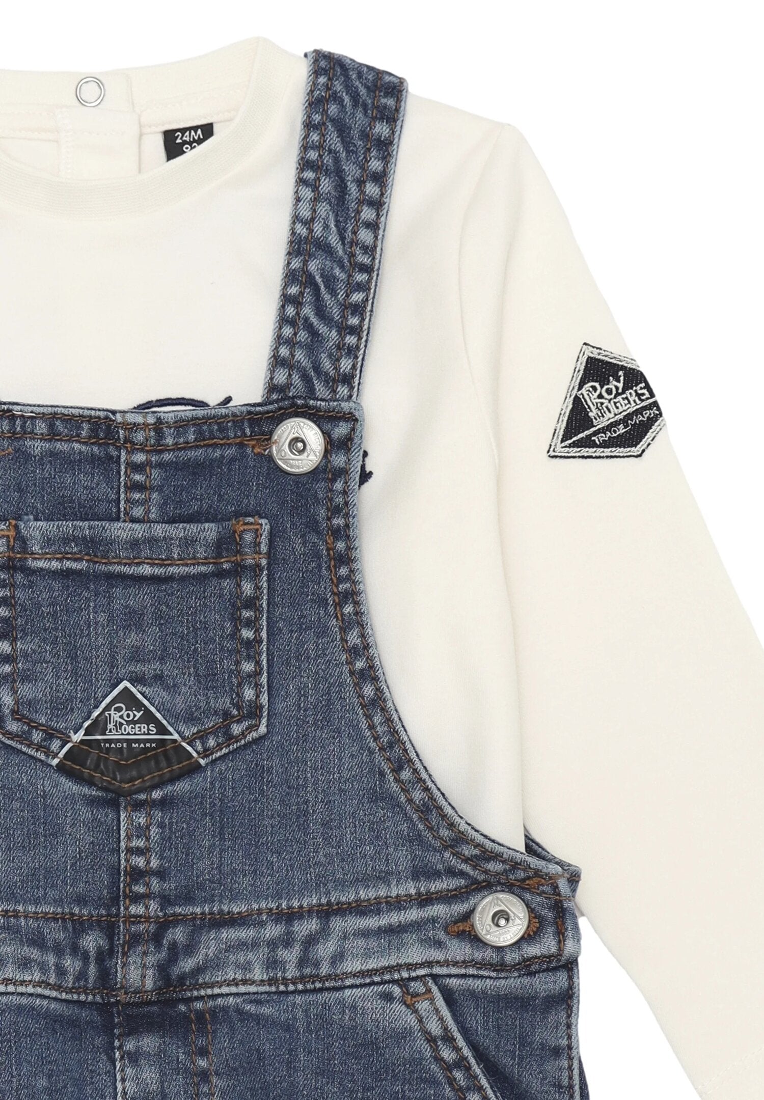 Roy Rogers Set Bambino – Salopette in Denim con T-shirt Off White