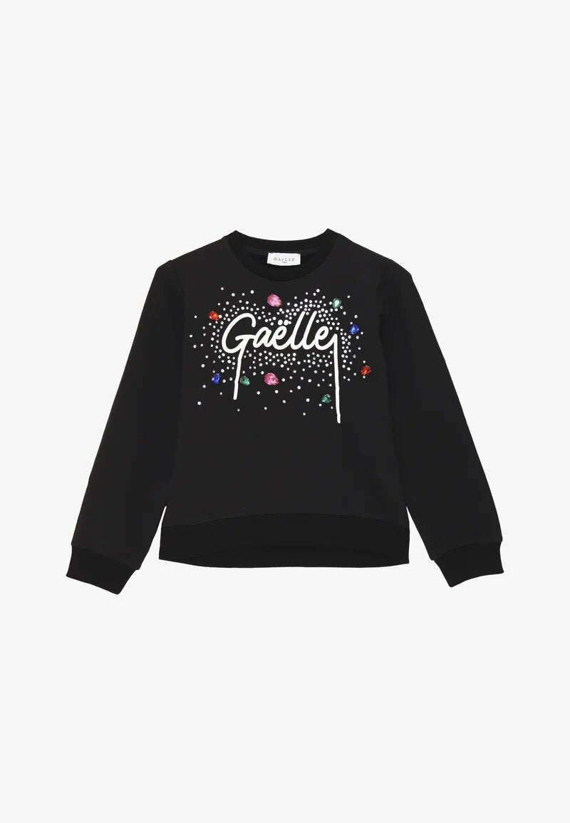 Gaelle Paris Felpa Nera Bambina In Cotone Girocollo Elegante AI25