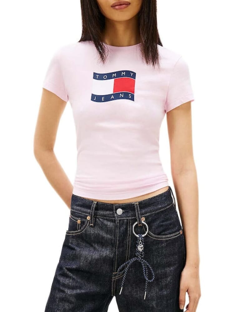 Tommy Jeans tshirt rosa donna maxi logo