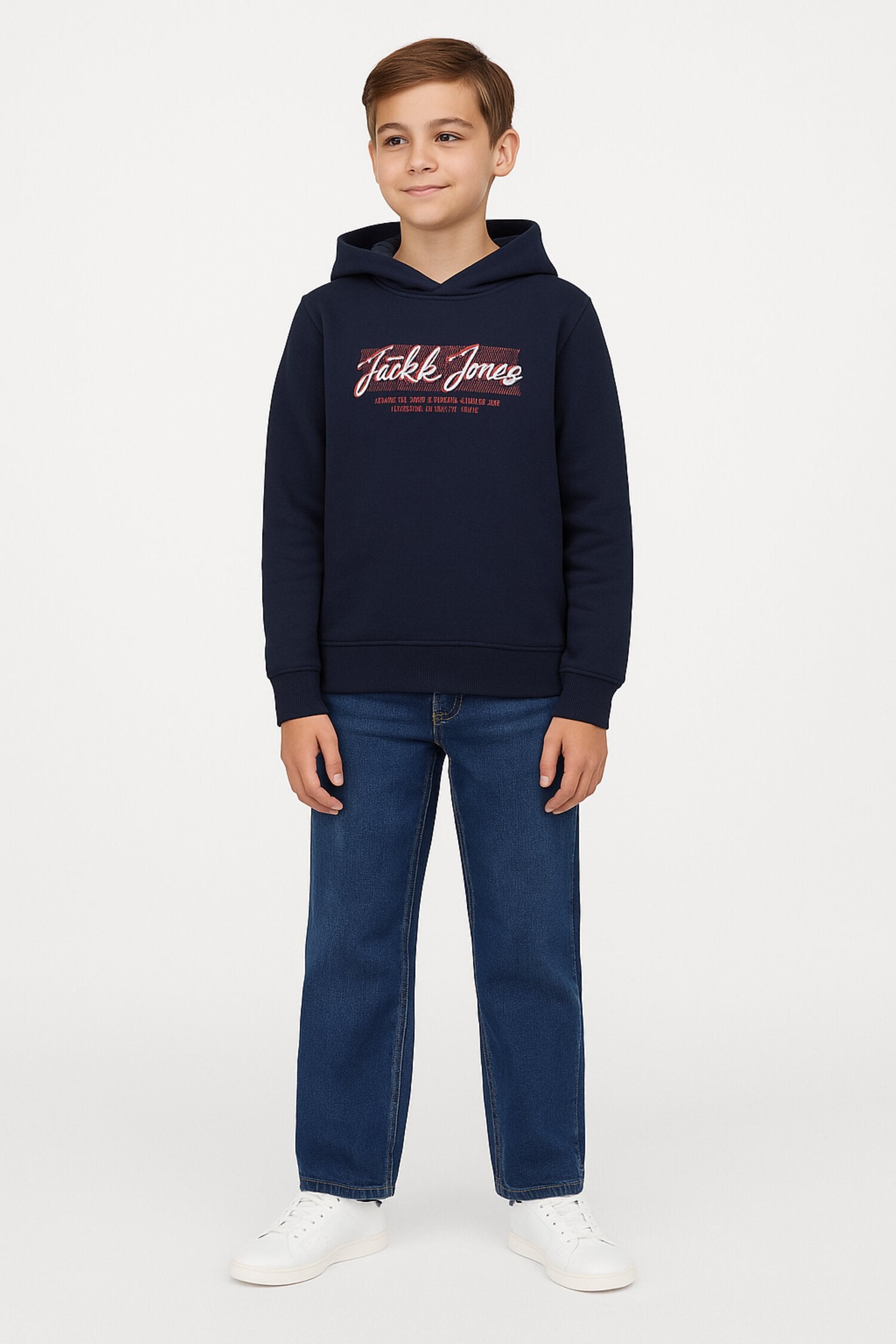 Jack & Jones Junior Felpa Blu Bambino Tascone In Cotone Con Cappuccio Scuola
