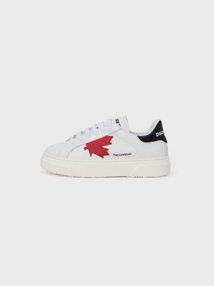 Dsquared sneakers kids in pelle bianca con logo foglia canada Bambino