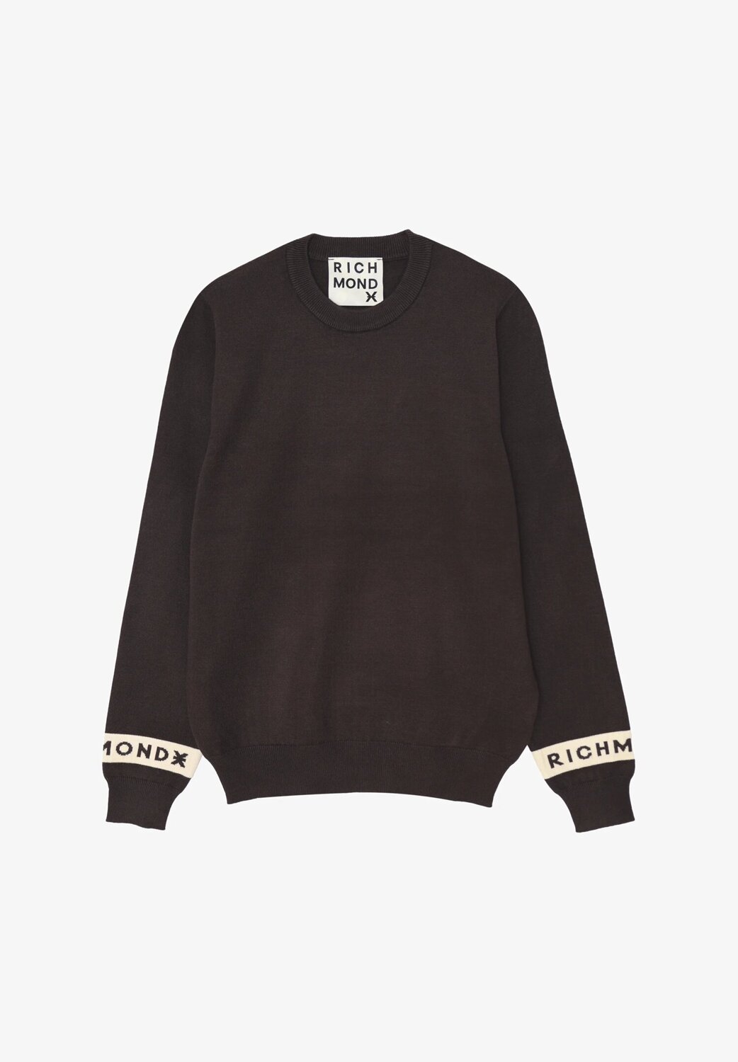 John Richmond maglia uomo lana marrone collo tondo polsini logo | CammarataMode