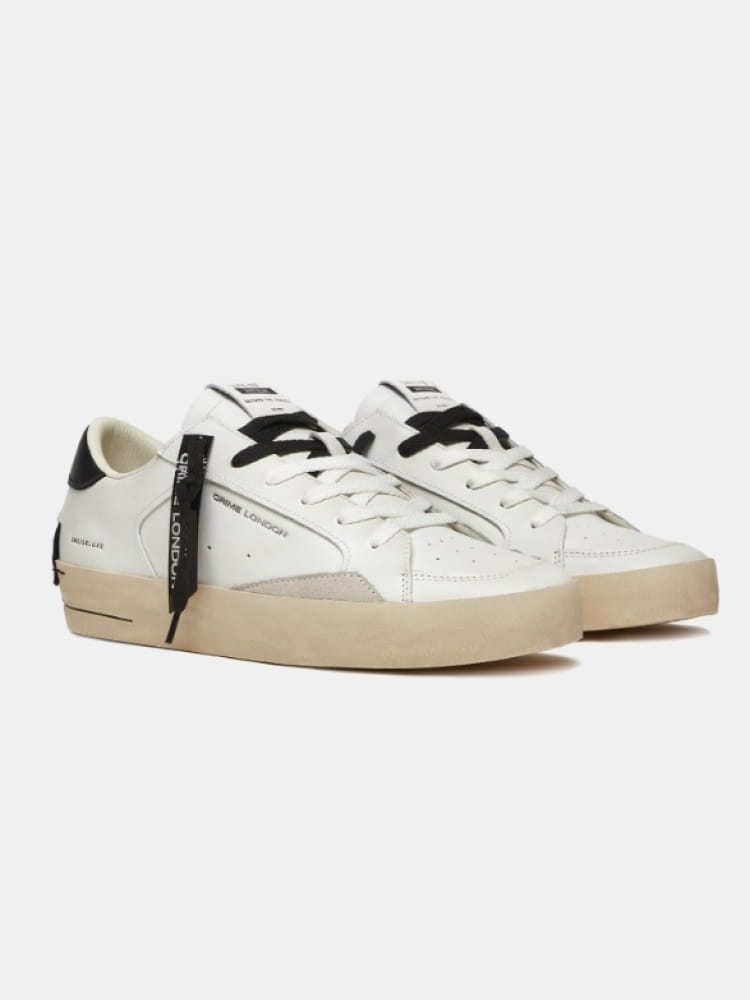 Crime London scarpe bianche uomo dettagli neri logo sul lato