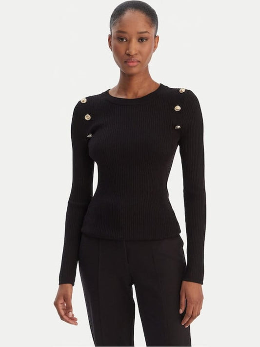 Guess maglia nera donna bottoni con logo