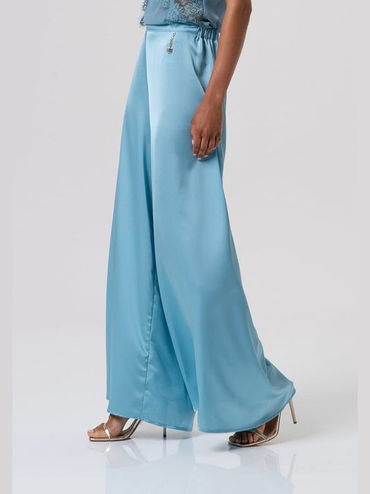 Fracomina pantalone flare a palazzo in raso ottanio