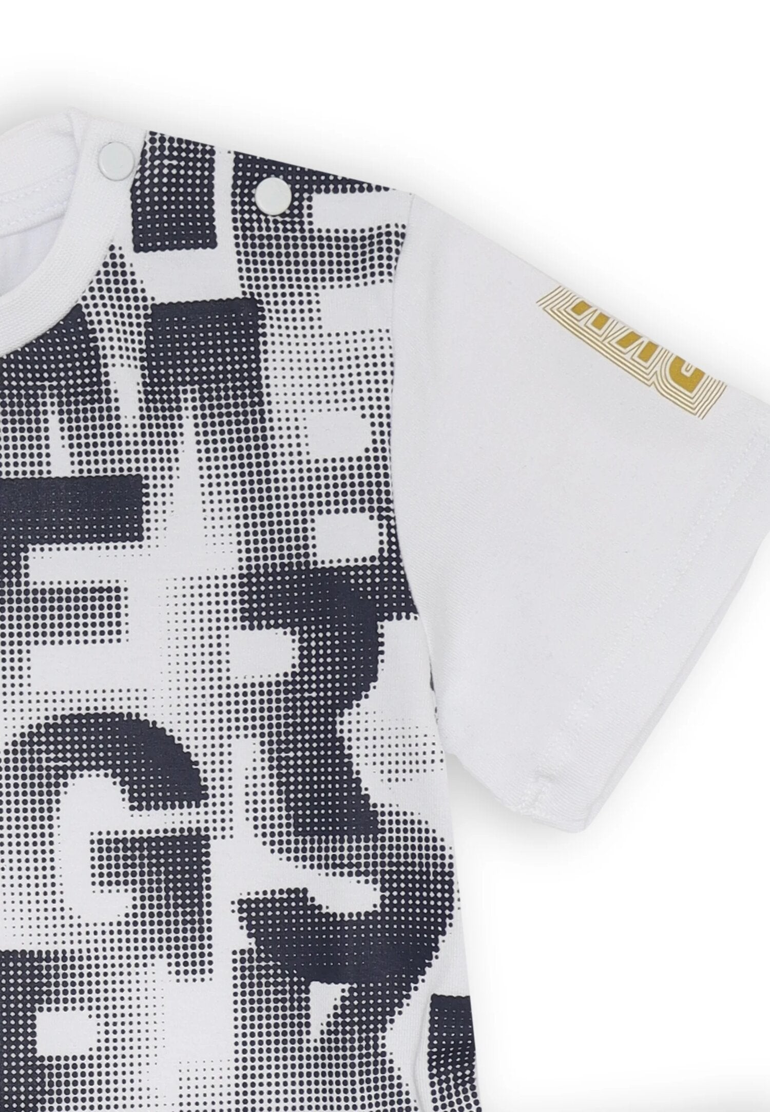 Bikkembergs set children off white t-shirt allover print and blue summer shorts | CammarataMode