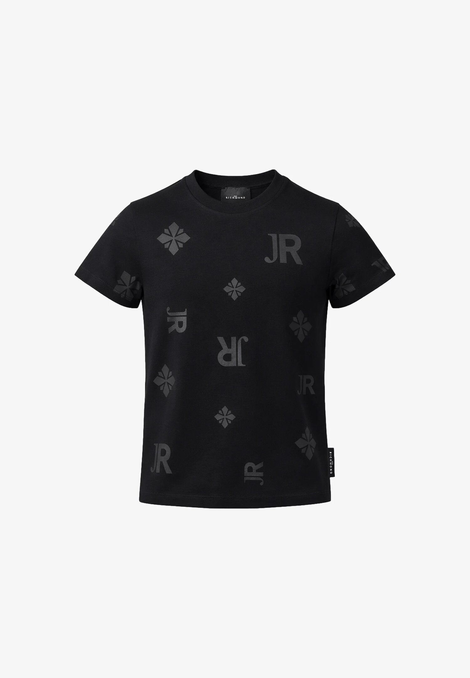 John Richmond Tshirt Nera Logo All Over Tono Su Tono Bambino RBP26041TS_