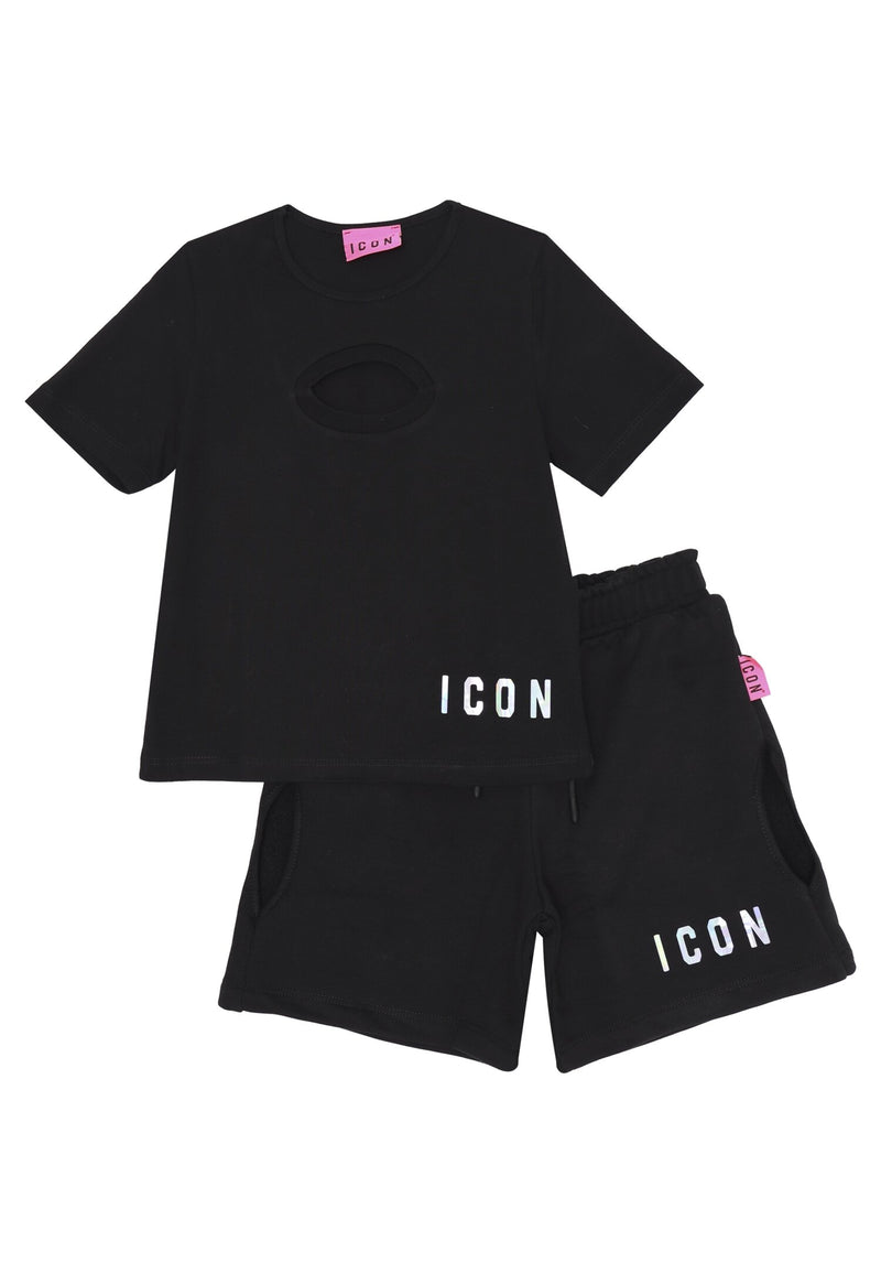 ICON complete black girl 8 16 years porthole t-shirt and iridescent logo - BLACK | CammarataMode