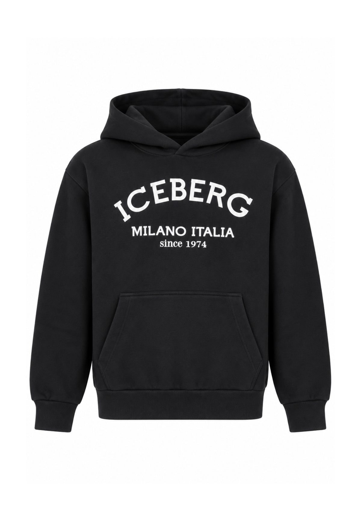 ICEBERGS FELPA NERA CON CAPPUCCIO E LOGO BIANCO Bambini e ragazzi MFICE7335J.NE_