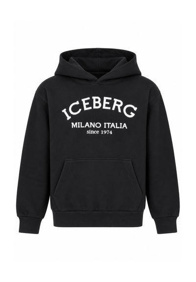 ICEBERGS FELPA NERA CON CAPPUCCIO E LOGO BIANCO Bambini e ragazzi MFICE7335J.NE_