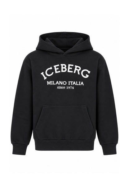 ICEBERGS FELPA NERA CON CAPPUCCIO E LOGO BIANCO Bambini e ragazzi MFICE7335J.NE_