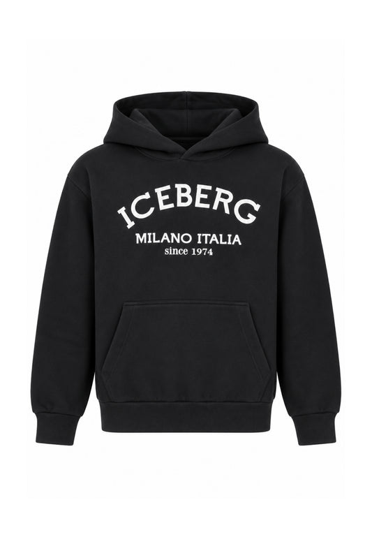 ICEBERGS FELPA NERA CON CAPPUCCIO E LOGO BIANCO Bambini e ragazzi MFICE7335J.NE_